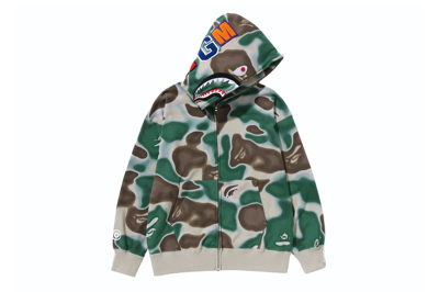 Pre-owned Bape Liquid Camo Shark Relaxed Fit Full Zip Hoodie Olivedrab