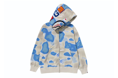 Pre-owned Bape Liquid Camo Shark Relaxed Fit Full Zip Hoodie Blue