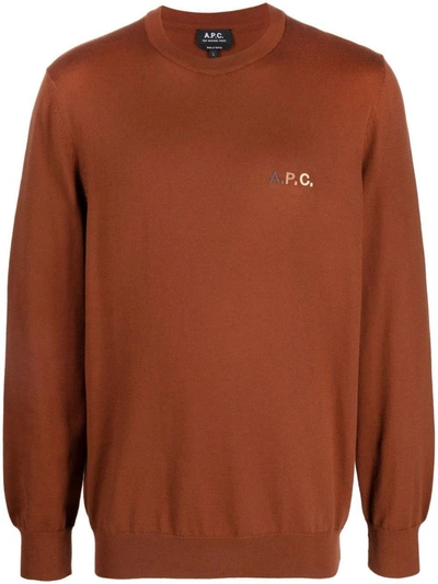 Apc A.p.c. Sylvain Embroidered Sweater In Whisky / Marron