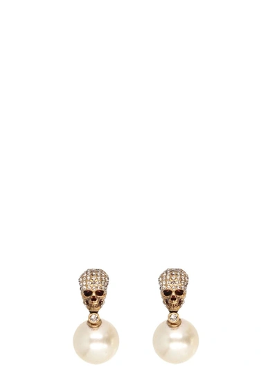 Alexander Mcqueen 'pearl N Skull' Earrings In Gold