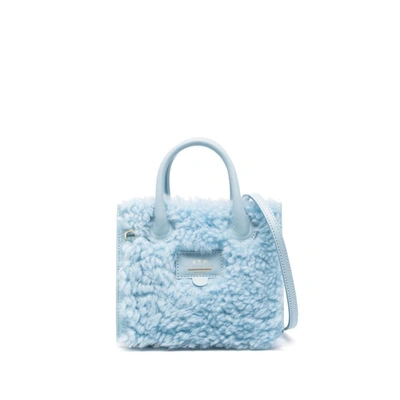 Atp Atelier Logo-patch Shearling Tote Bag In Blue