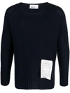 Ballantyne Crew-neck Waffle-knit Jumper In Nero Navy