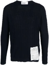 Ballantyne Crew-neck Waffle-knit Jumper In Nero Navy