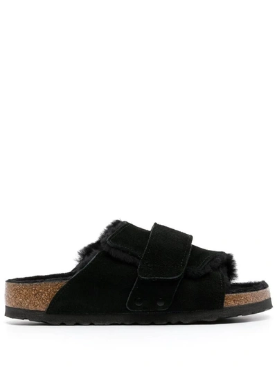 Birkenstock Kyoto 绒面皮拖鞋 In Black