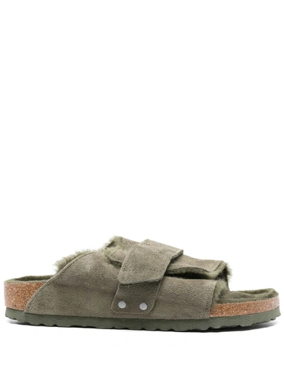 Birkenstock Kyoto Shearling Thyme, Suede Leather/nubuck Shoes In Green