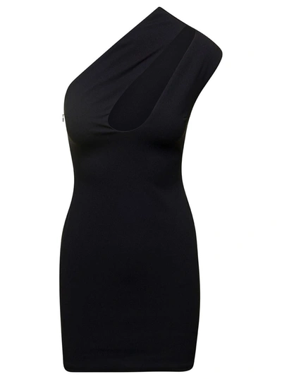 SOLACE LONDON BLACK ALEXA CUT-OUT MINIDRESS IN CREPE KNIT WOMAN