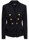 BALMAIN BLACK DOUBLE-BREASTED JACKET WITH GOLD-colourED BUTTONS IN COTTON DENIM WOMAN