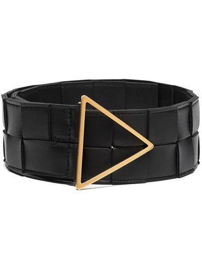 Bottega Veneta Maxi Intreccio Triangle-buckle Belt In Black