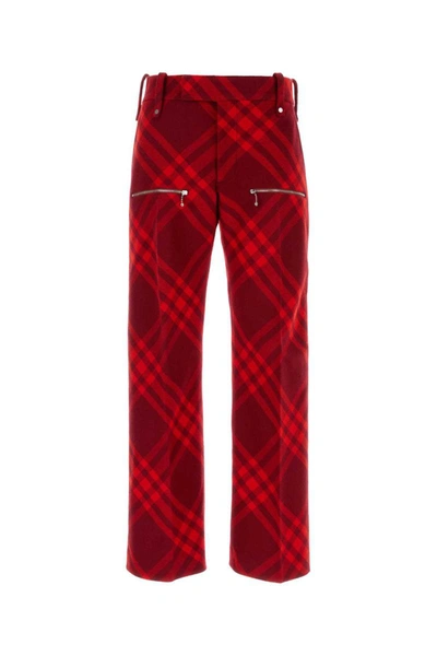 Burberry Man Embroidered Wool Pant In Red