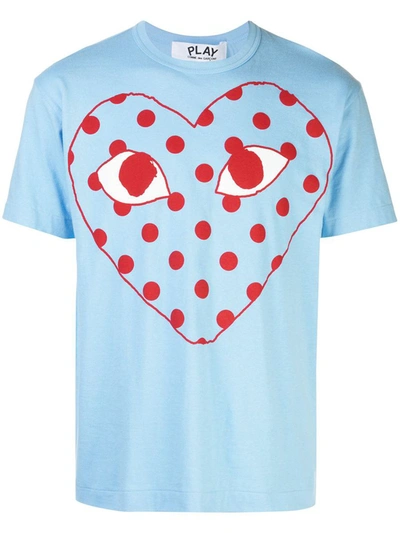 Comme Des Garçons Play Printed T-shirt With Round Neck In 1 Blue