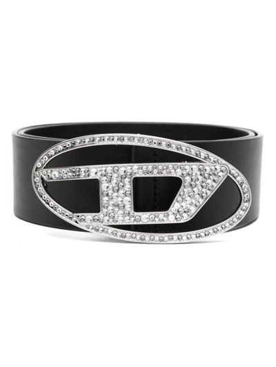 Diesel Black B-1dr Strass Leather Belt