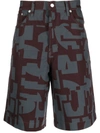 Dries Van Noten Gray & Purple Printed Denim Shorts In 357 Auber