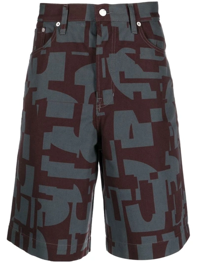 Dries Van Noten Gray & Purple Printed Denim Shorts In 357 Auber