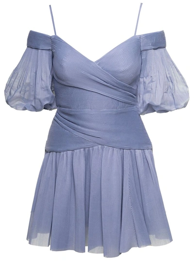 ZIMMERMANN LIGHT-BLUE PLEATED MINI DRESS IN CHIFFON WOMAN