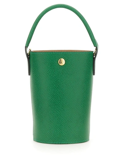Longchamp Logo Embossed Bucket Bag In Green
