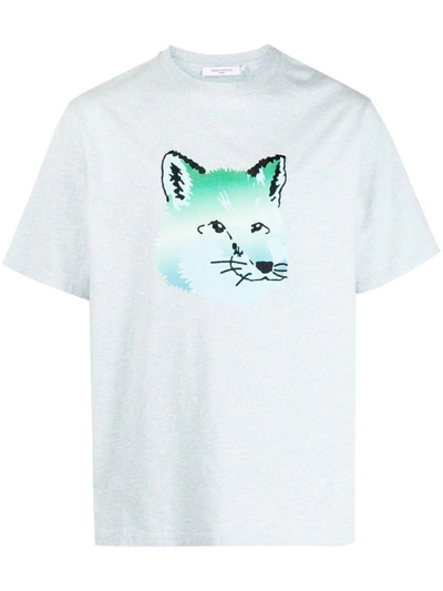 Maison Kitsuné Vibrant Fox Head Print Cotton Crewneck T-shirt In Blue