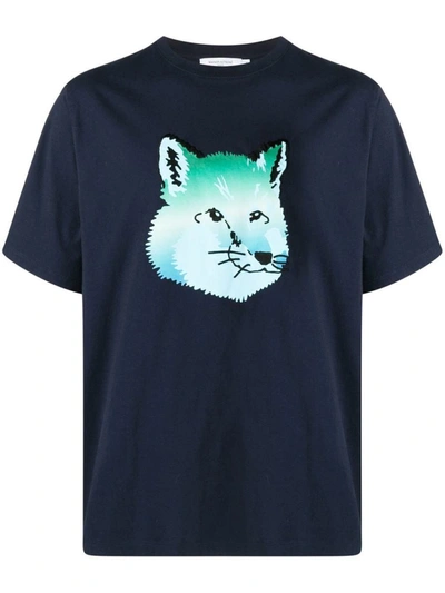 Maison Kitsuné Fox-head Cotton-jersey T-shirt In Blue