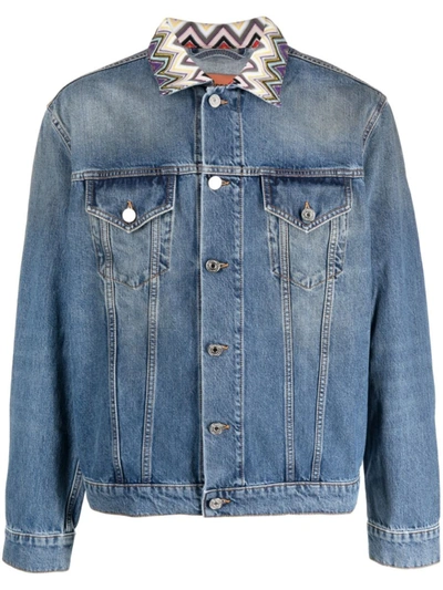 Missoni Abstract-collar Boxy-fit Denim Jacket In Blue
