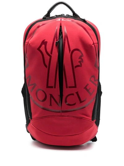 Moncler Logo Print Backpack In Red