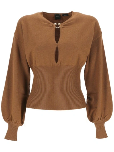 Pinko Cut-out Detailing Wool-blend Jumper In Brown