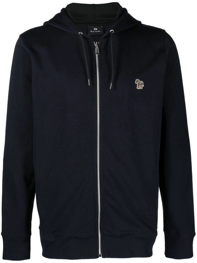 Ps By Paul Smith Zipped Organic Cotton Hoodie In Blue