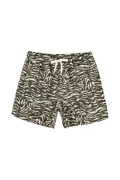 Reina Olga Tiger Print Tech Swim Shorts In Khaki