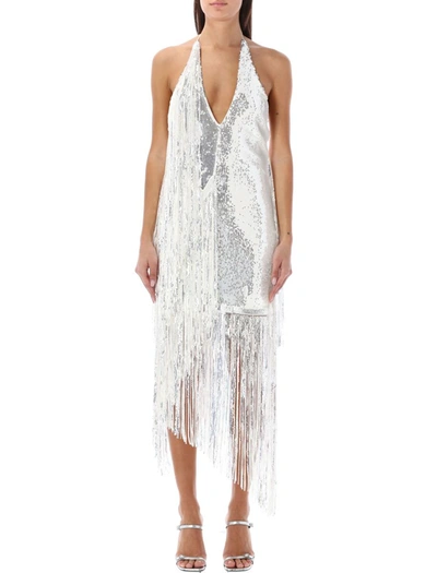 Rotate Birger Christensen Sequined Mini Flapper Dress In Bright White