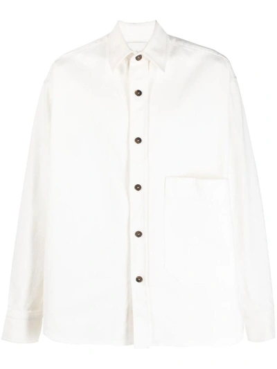 Studio Nicholson Long-sleeved Organic Cotton Shirt In White
