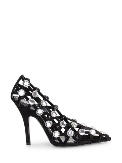 Attico Embellished Leather Pumps In Silver/black