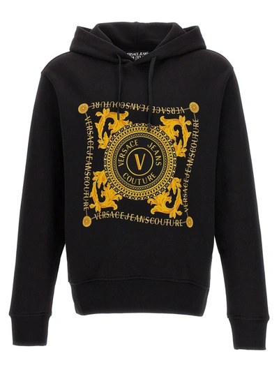 Versace Jeans Couture Logo Printed Drawstring Hoodie In Black