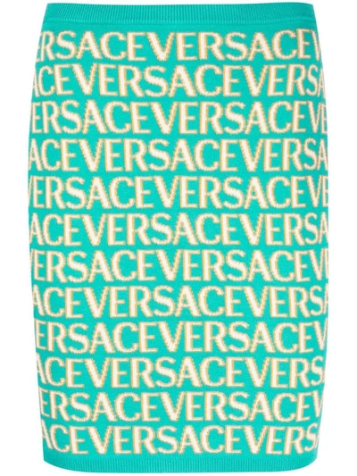 Versace Printed Skirt In Cyan