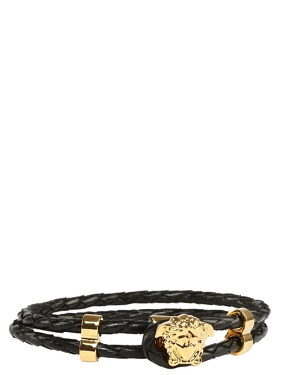 Versace Black Leather And Gold-tone Brass Medusa Bracelet