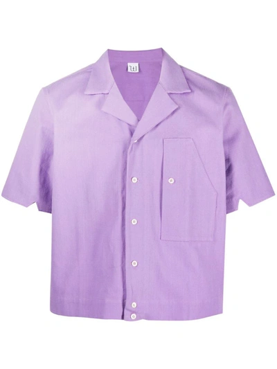 Winnie New York Cotton And Linen Bowling Shirt In Pink & Purple