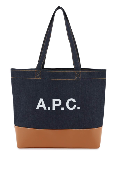 Apc A.p.c. Axel Logo Printed Denim Tote Bag In Mixed Colours