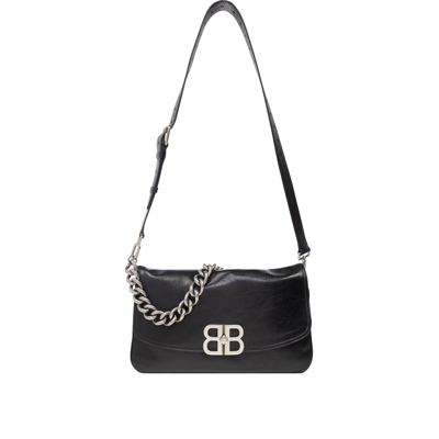 Balenciaga Bb Soft Small Flap Leather Shoulder Bag In Black