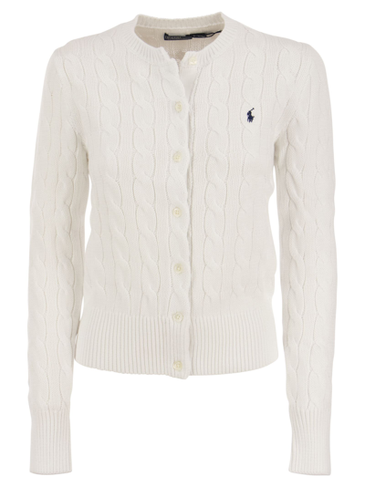 Polo Ralph Lauren Plaited Cotton Cardigan In White