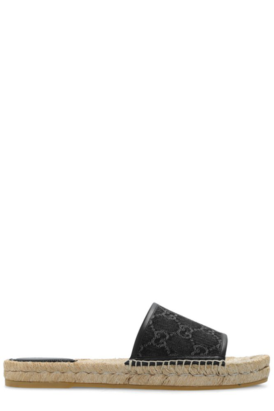 Gucci Monogrammed Slides In Black