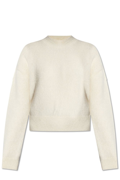 Jacquemus Intarsia Knitted-logo Crew-neck Jumper In Neutrals