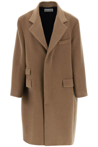 Saint Laurent Brushed Wool-felt Coat In Camel