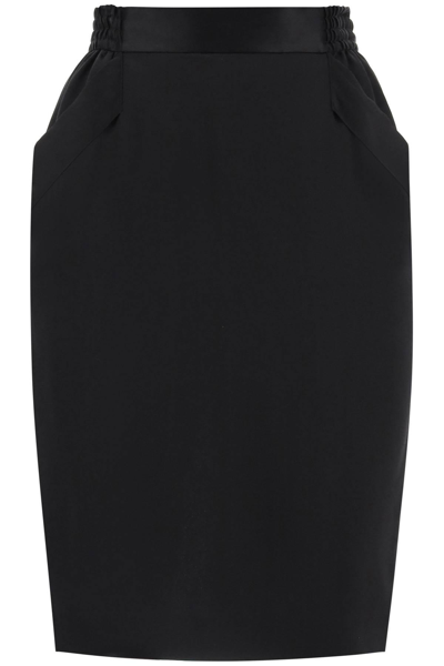 Saint Laurent Silk Pencil Skirt In Black