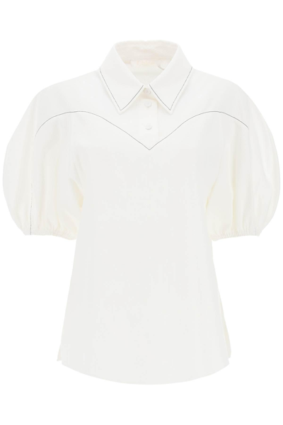Chloé Balloon Sleeve Blouse In Textured Cotton In White