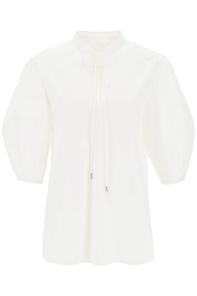 Chloé Lantern Sleeve Tunic Shirt In White