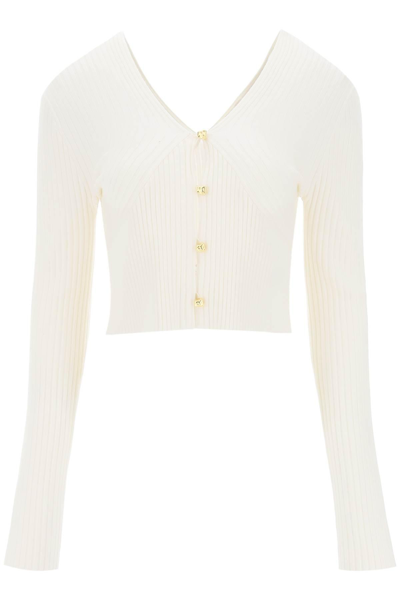 Chloé Fitted Cardigan White Size L 89% Wool, 10% Polyamide, 1% Elastane In Blanc