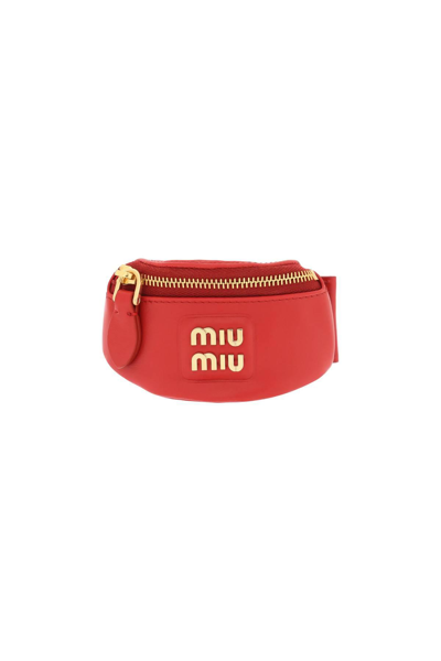 Miu Miu Leather Mini Pouch Bracelet In Red