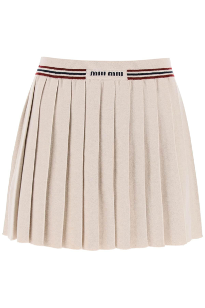 Miu Miu Pleated Mini Skirt In Neutral