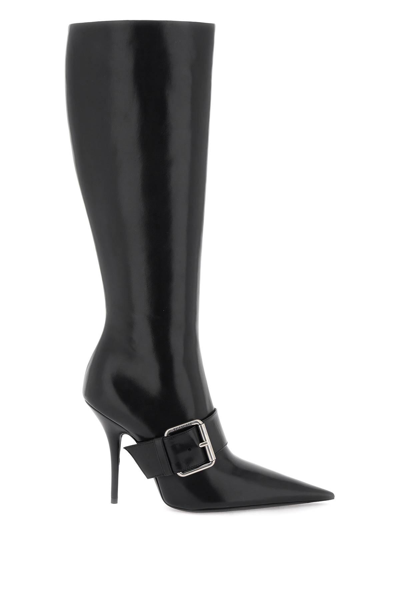 Balenciaga Shiny Leather Boots With Maxi Buckle In Black