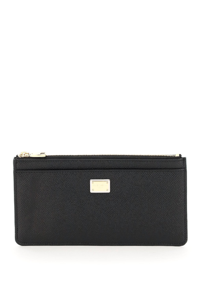 Dolce & Gabbana Cardholder Pouch In Dauphine Calfskin Women In Black