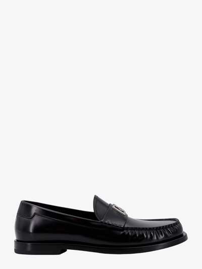 Dolce & Gabbana Plaqued Leather Loafers In Black
