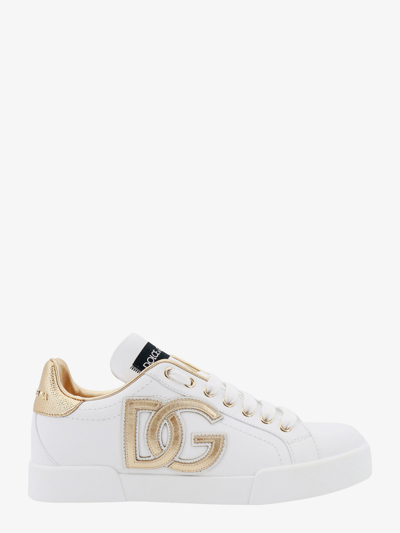 Dolce & Gabbana Portofino Trainers In Leather With Logo In White