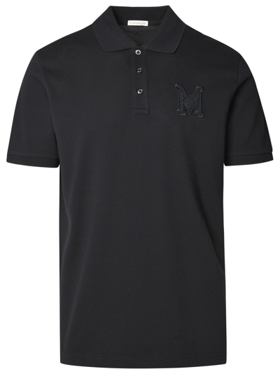 Moncler Man Polo Shirt In Blue Cotton In Black